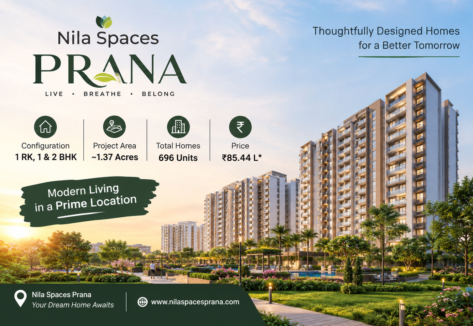 Nila Spaces Prana GIFT City SEZ 1 RK, 1 BHK and 2 BHK residential apartments Gandhinagar