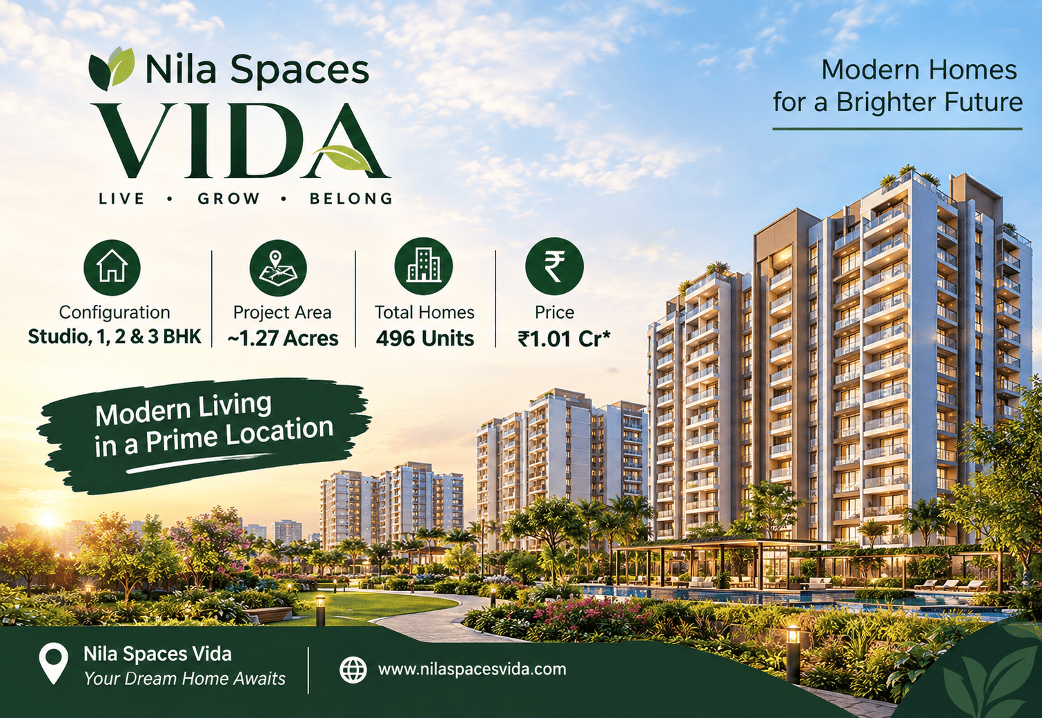 Nila Spaces Vida GIFT City DTA Area Studio, 1, 2 & 3 BHK residential apartments Gandhinagar