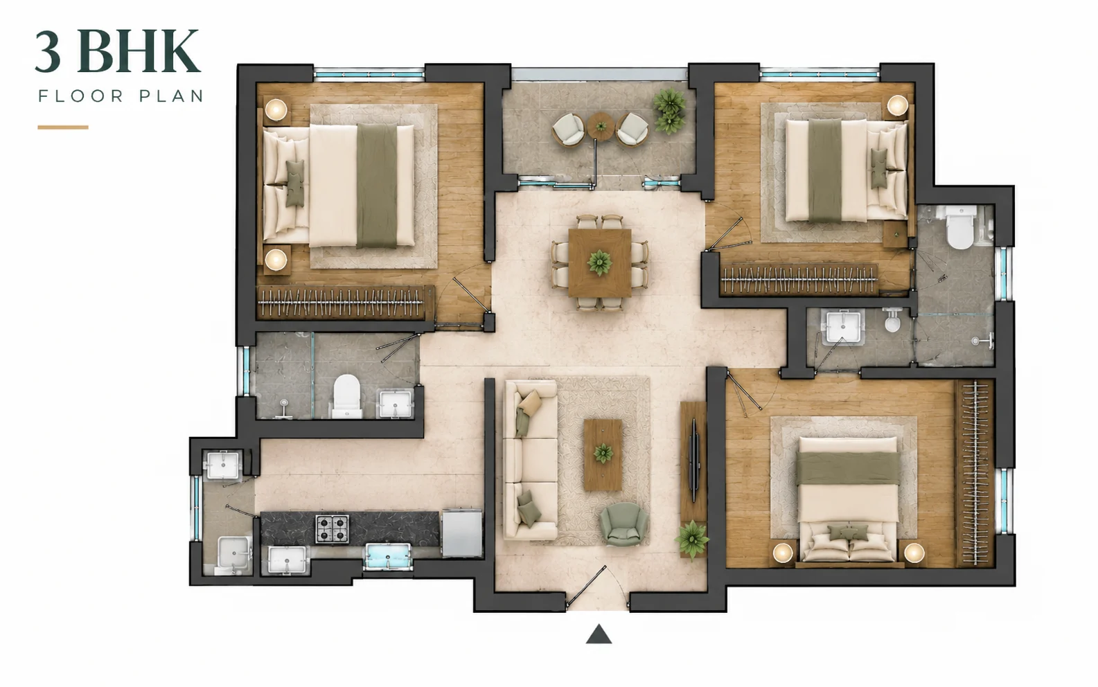 Nila Spaces Vida 3 BHK Floor Plan